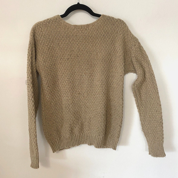 Wildfox Weekday Fuzzy Chunky Knit Design Oatmeal Tan Boxy Sweater Jumper S - Picture 5 of 10